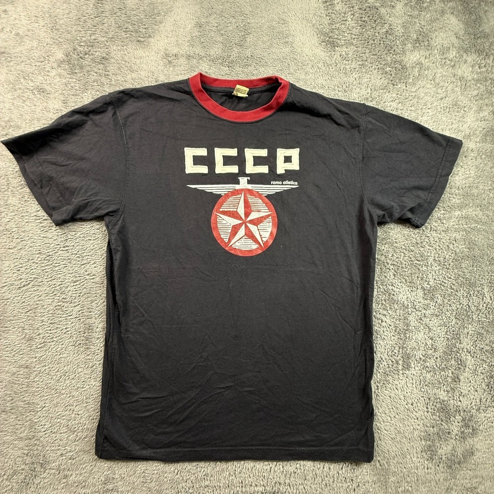 CCCP Soviet Union Roma Atletica Mens XL Black Red Ringer T-Shirt Star Logo